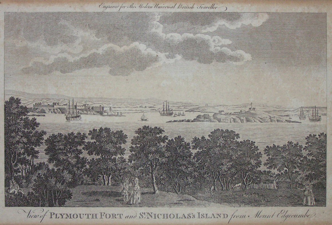 Print - View of Plymouth Fort and St. Nicholas's Island from Mount Edgecumbe.